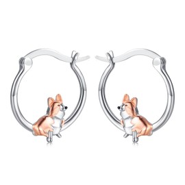 Corgi Earrings 925 Sterling Silver Cute Dog Earrings Hypoallergenic Hoop Earrings for Senstive Ears Pet Jewelry Corgi Gifts for Women
