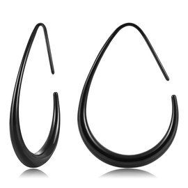 Gacimy Black Teardrop Hoop Earrings for Women, Black Plated Oval Pull Through Hoop Earrings for Women, Black Drop Hoop Earrings for Women, 40mm Black