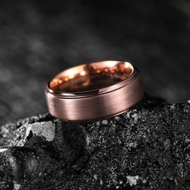 King Will DUO 8mm Rare Brown Brushed Rose Gold Plated Tungsten Carbide Wedding Ring Step Edge Comfort Fit 11