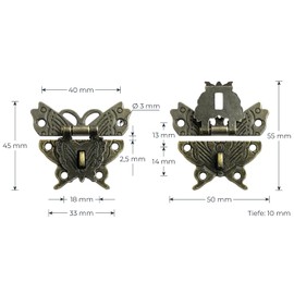 HMF 6495 Vintage Butterfly Clasp with Lock Eyelet, 50 x 45 mm, Bronze