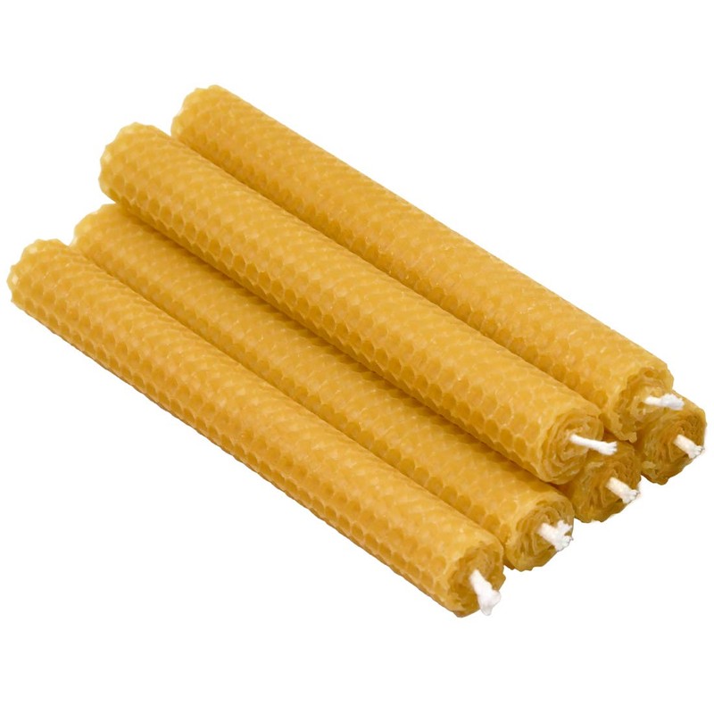 6 Count Beeswax Taper Candles Hand Rolled - Smokeless Dripless