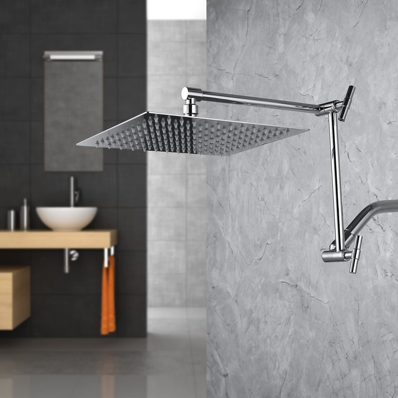 Chrome Shower Arm Extension - 13'' Adjustable Height & Range,