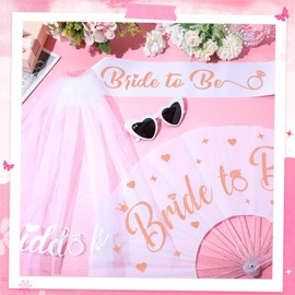 JaGely 4 Pcs Bachelorette Party Accessories for Bride Set Includes Bride to Be Sash Bride Heart Shaped Sunglasses Bride Fan White Bridal Veil for Bridal Shower Wedding Engagement Party Decorations