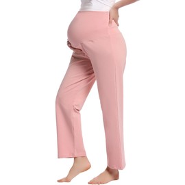Amorbella Womens Maternity/Pregnancy high Waisted/Waist Yoga Pants/Sweatpants Plus Size(Pink,XXL)