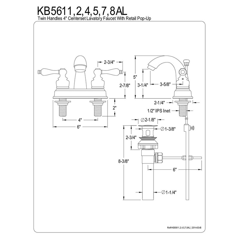 Kingston Brass KB5612AL Restoration 4-Inch Centerset Lavatory Faucet, Polished Brass