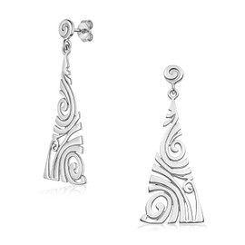 MATERIA Dreieck Ohrringe lang Silber 925 - Schmuck Ohrhänger Wirbelmuster 19x49mm + Schmuckbox #SO-121