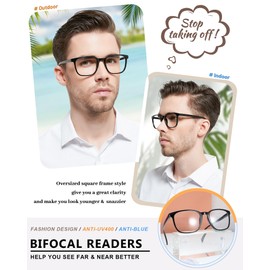 MARE AZZURO Oversized Bifocal Reading Glasses 1.50+ Men, Black Blue Light Blocking Readers 1.50, XL Reading Glasses 1.0 1.25 1.5 1.75 2.0 2.25 2.5 2.75 3.0 3.5 with Spring Hinge