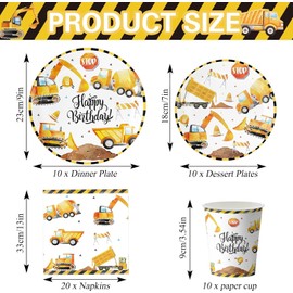 Pack of 50 Construction Site Party Tableware, Birthday Decoration, Digger Paper Plates, Children's Birthday, Digger Party Tableware Set, Decorative Party Accessories, Paper Plates Set, Party Tableware