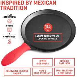 Uno Casa Cast Iron Comal Pan 10.5 Inch - Skillet for Roti, Tawa/Dosa Pan Pataconera, Comales para Tortillas - Comal Para Tortillas Grande - Cast Iron Griddle