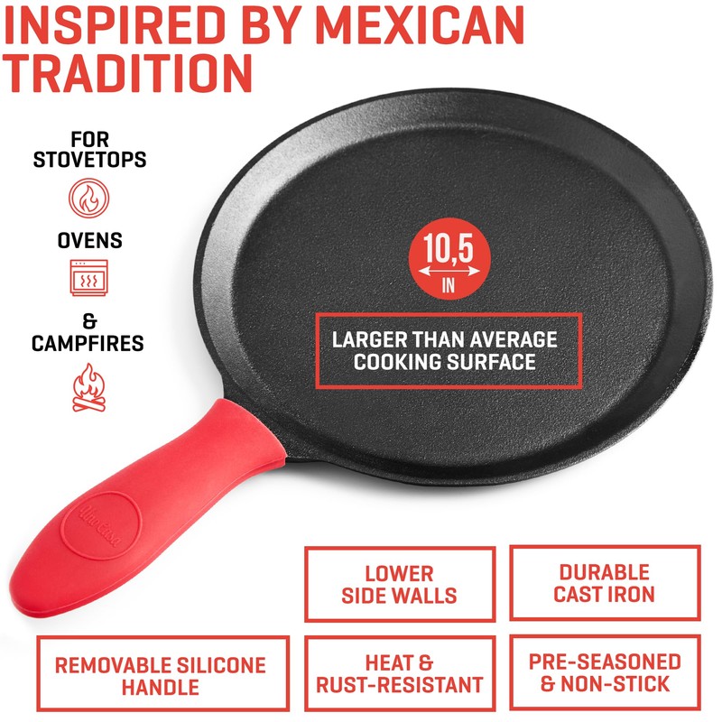 Uno Casa Cast Iron Comal Pan 10.5 Inch - Skillet