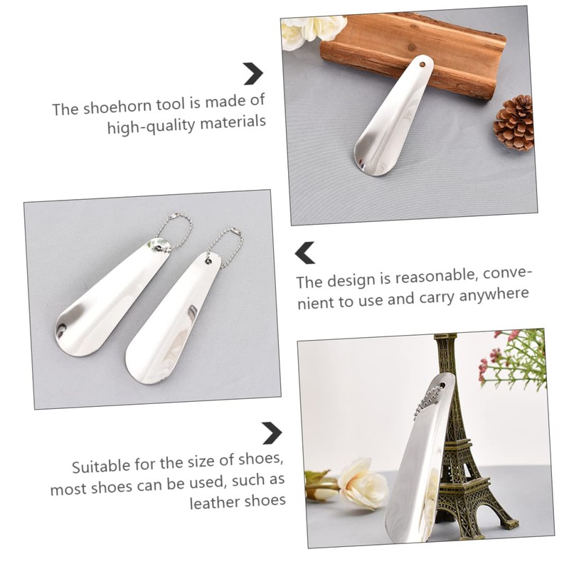 FOMIYES 2pcs Stainless Steel Handheld Shoehorns Compact Shoe Lifter Tools