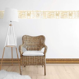 Dundee Deco BD6096 Prepasted Wallpaper Border - Abstract Yellow, Green Seafood Plates Wall Border Retro Design, 15 ft x 5.25 in (4.57m x 13.34cm)