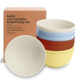 Nook Theory Reusable Wheat Straw Bowls 8 Pcs - 26 Oz Cereal Bowl, Non-Toxic Kids and Toddler Bowl, Microwavable, Dishwasher Safe and Unbreakable Dinnerware (Mellow)