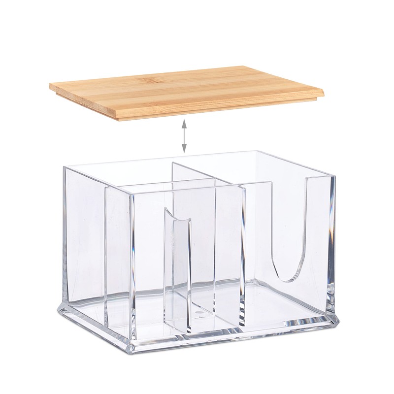Relaxdays Cotton Buds Storage, Acrylic, Bamboo, Box with Lid, Small