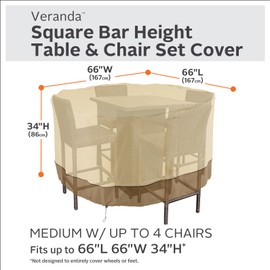 Classic Accessories Veranda Water-Resistant 66 Inch Square Patio Bar Table & Chair Set Cover