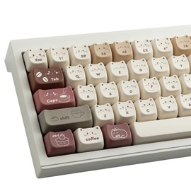 TYRIXKI PBT Keycaps 141 Keys Coffee Cat Keycaps Dye-Sublimation Cute Keycaps Mao Profile Custom Keycaps for Cherry Gateron MX Swithes Mechanical Gaming Keyboards