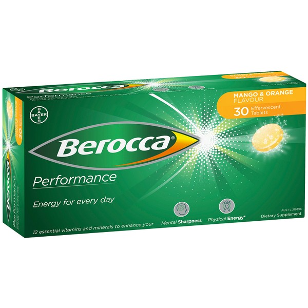 Natural Health>Health Products by Brand>Berocca Berocca Energy Effervescent Tablets 30 - MANGO & ORANGE - Expiry 21/06/24