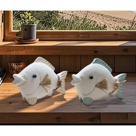 SAILINGSTORY Wooden Fish Decor Coastal Beach Decoration for Home Lake House Decor Set of 2 Pack