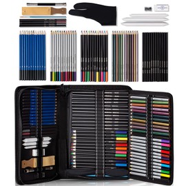 Spardar Kit de Lápices de Dibujo 74 Piezas Incluye Lápices para Dibujar de Carbón y Grafito, Borradores, Sketchbook y Bolso Portátil, etc, Regalo ideal para Principiantes y Artistas, Niños y Adultos