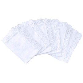 HOULIFE Women's Small White Handkerchiefs Made of Pure Cotton with Lace 25 x 25 cm for Everyday and Wedding. -