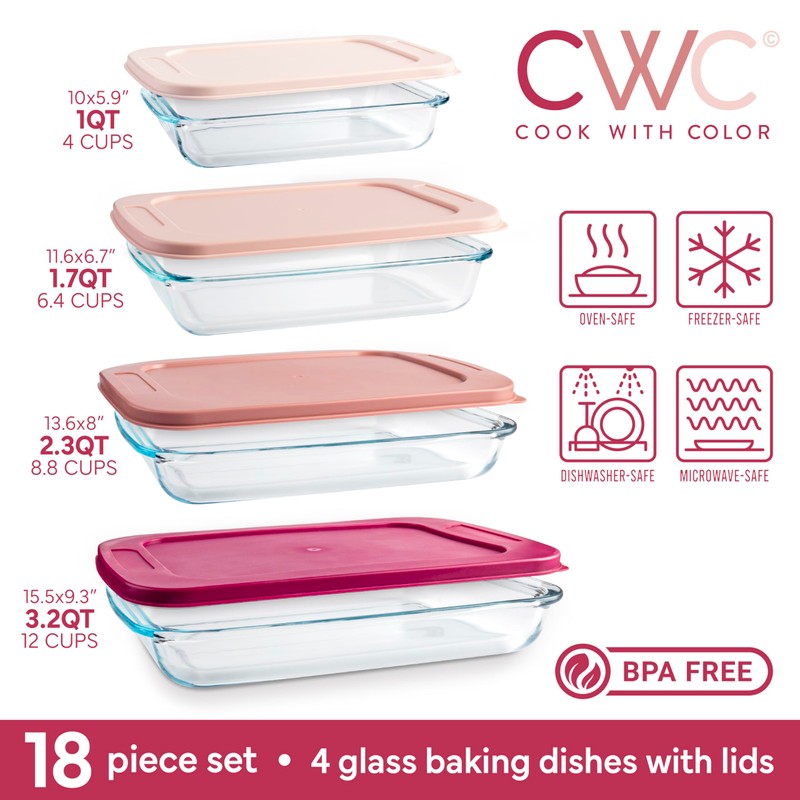 COOK WITH COLOR 8-Piece Deep Glass Baking Dish Set with