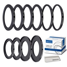 10 pieces 62 mm filter ring adapter set, filter metal step rings for all brands, UV ND CPL 62-43, 62-46, 62-49 mm, 62-52 mm, 62-55 mm, 62-58 mm, 62-67 mm, 62-72 mm, 62-77 mm, 62-82 mm + lens cleaning