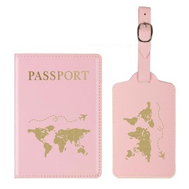 PU Leather Passport Holder Cover, Pink World Map Pattern Passport Covers, Waterproof Design Passport Cover, Travel Wallet Case Organiser for Passport, Business Cards, Credit Cards, Boarding Passes