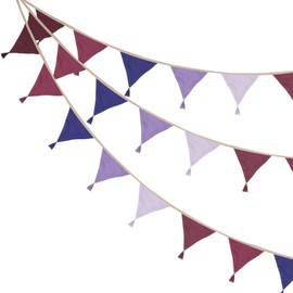PATIKIL Pennant Banner Flags with Tassel 2 Pcs, 10Pcs Double-Side Fabric Cotton Triangle Flags 8.5Ft Bunting Pennant Garland for Birthday Party Wedding Room Decor, Purple Series