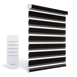 Changshade Motorized Zebra Blinds for Windows Cordless Blackout, Custom Blinds Zebra Shades Smart Remote Control, Horizontal Zebra Blinds Darkening for Home, Living Room, Bedroom, Kitchen Black