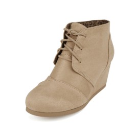 CITYCLASSIFIED “REX” ~ Women Lace Up Rounded Toe Low Wedge Ankle Boot (NATURAL IMSU, us_footwear_size_system, adult, women, numeric, medium, numeric_7_point_5)