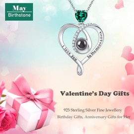 GinoMay Birthday Gifts for Women, Heart Necklace, I Love You 100 Languages, Garnet Amethyst Aquamarine Emerald Blue Sapphire Peridot Pink Stone Jewellery, January February Birthstones, 925 Silver, Stone Metal, Emerald