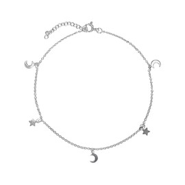 Silverly 925 Sterling Silver Cable Chain Anklet With Moon and Star Charms - Dainty Adjustable Lunar Jewellery for Women - Celestial Ankle Bracelet - Gift for Daughter - Wiccan Foot Jewellery