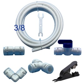 10ft 3/8" RO Water Line Kit​​: 3/8 Ro Tubing Quick Connect Fittings (3/8 Inch Water Line Ball Valve + Tee + Elbow + Straight) & Tube Cutter/Remover Tool for Water Purifiers & Refrigerator Systems