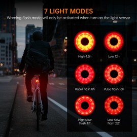 RAVEMEN CL05 30 Lumens Bike Tail Light With Sensor, 7 Modes, Easy Install, IPX6 Waterproof Rear Light Fit Round/Aero Seatpost