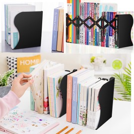 BEESUM Bookstand, Extendable, Metal Book Stand, Prevents Collap, Slide Type, Storage, Desk Organization, Tabletop Bookshelf, Tabletop, Bookstand, Stylish, Divider Stand (Black)