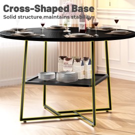Ustovian 51IN Round Dining Table Black Wooden Chair Metal Frame for Kitchen 1-6 DIning Room Tablesize: 51IN, color: Black