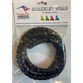 Outback Wrap - Snakelet Wrap Hydraulic Hose Management Protector and Tagging Wraps for Farming and Agriculture Equipment, Tractors, Harvesters, Planters, and Sprayers 12mm Diameter- 5 Foot (Black)