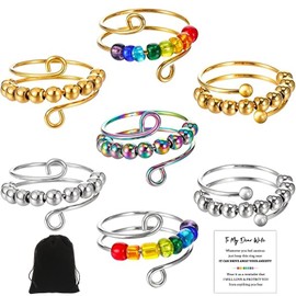 9-Piece Anxiety Ring Set, Adjustable Anti-Stress Ring, Relief from Anxiety and Colourful Anti-Stress Ring, Anxiety Spinning with Beads, Open Spinner Women, Anxiety Stress Rings for Women