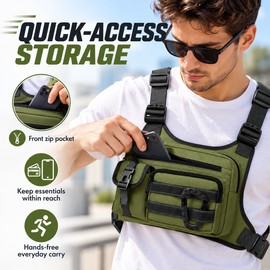 Tactical Chest Bag for Men, Water-Resistant Crossbody Sling Backpack with Zipper Closure, Lightweight EDC Shoulder Pack for Outdoor Travel