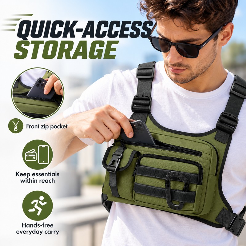 Tactical Chest Bag for Men, Water-Resistant Crossbody Sling Backpack with