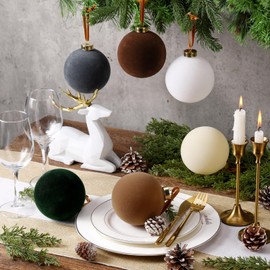 PullCrease 6 Pcs Large Velvet Christmas Ball Ornaments 3.9'' Vintage Neutral Brown Christmas Ornaments Hanging Flocked Tree Decorations for Holiday Party Xmas (Mixed Color)