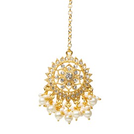 Bindhani Indian Gold-Plated Pearl Drops Kundan Stone Hair Tikka For Women (Gold Color)