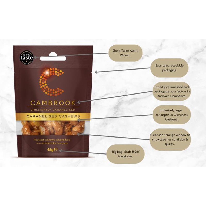 Cambrook - Caramelised Cashews, 45g Bag