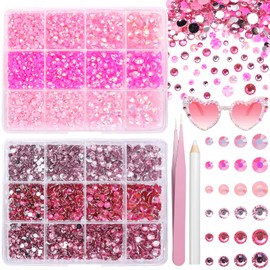 2 Boxes Flatback Resin Rhinestones and Jelly Rhinestones for Crafting, 3-6mm Pink Red Half Resin Jelly Rhinestone, AB Crystal Round Stones for Bedazzling Gems Nail Crafting Face Makeup