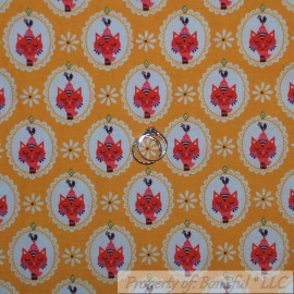 Riley Blake BonEful Fabric FQ Cotton Quilt Yellow White Red Kitty Cat Flower Rooster Farm UK