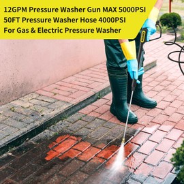 POHIR 5000PSI Pressure Washer Gun and 50ft Hose 4000psi, Extension Wand Adjustable Length, Kit with 3/8" Swivel Plug & M22-14/15mm Fitting & 7 Nozzle Tips for Cleaning (5000psi Gun with 50ft Hose)