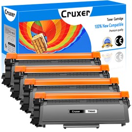 Cruxer 4 Pack TN660 Toner Cartridge Compatible for Brother TN-660 Black Toner Page Yield Up to 2,600 Pages, Replacement for Brother DCP-L2520dw HL-L2360DW L2320D MFC-L2700DW L2710DW L2740DW Printer