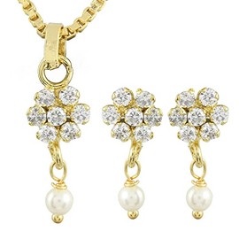 Efulgenz Fashion Jewelry Set Gold Tone Plated Cubic Zirconia Pendant Necklace Set with Earrings for Women and Girls Brides and Bridesmaid, Copper, not known