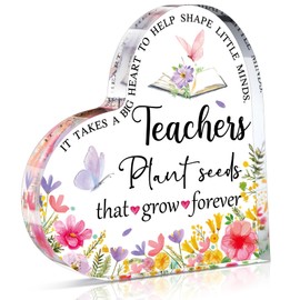 Yookeer Teacher Appreciation Gift for Women Thank You Teacher Retirement Graduation Gifts First Day of School Thank You Paperweight Acrylic Keepsake for Office Classroom(Thanks,4 Inch)
