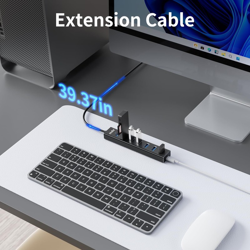 atolla Aluminum 7-Port USB 3.0 Hub with 1m Extension Cable